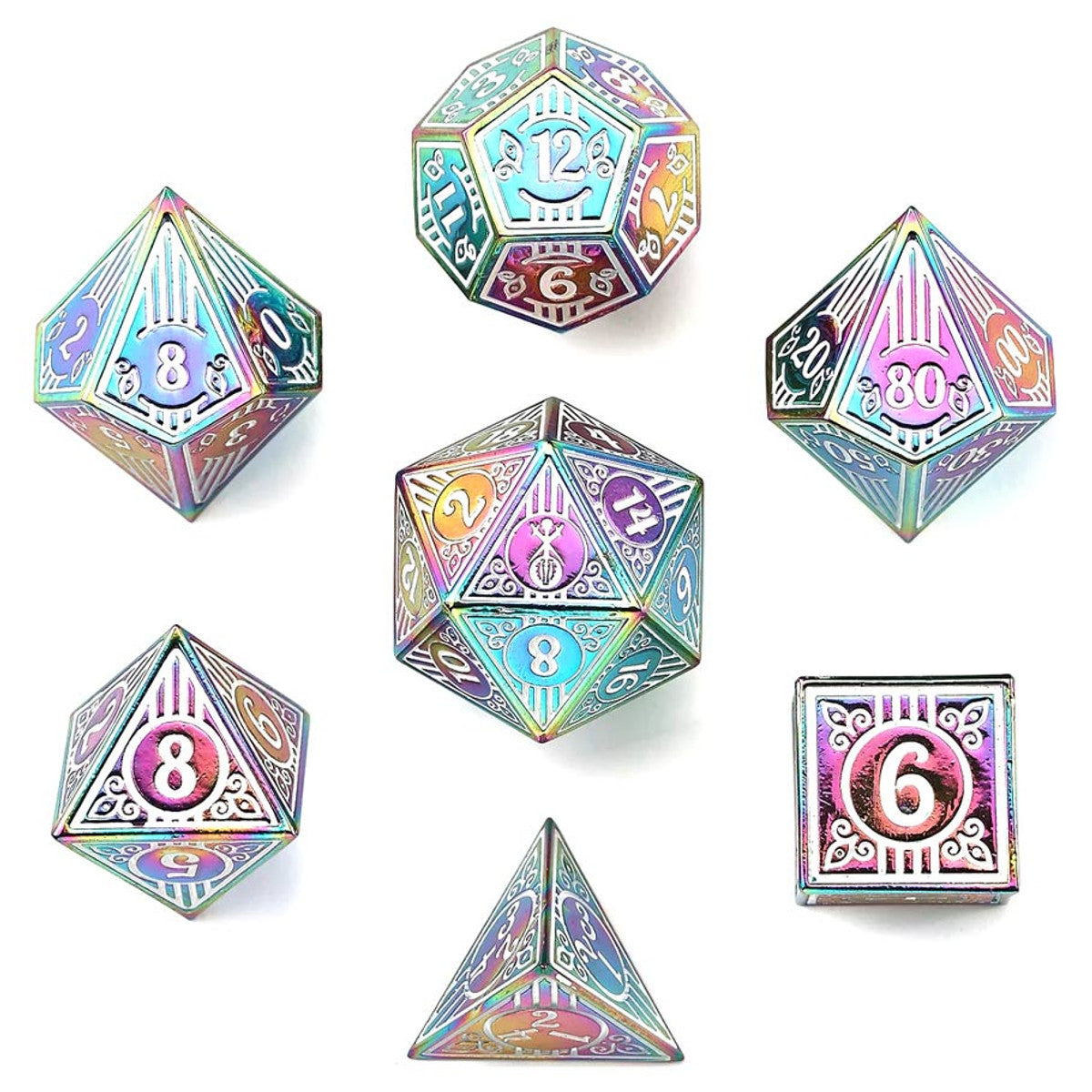 7-Set Solid Metal Dice - Multiple Colors and Styles