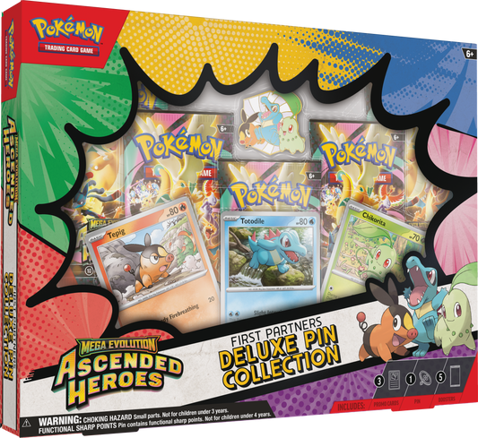 Pokémon trading card game box with cards and characters on a colorful background